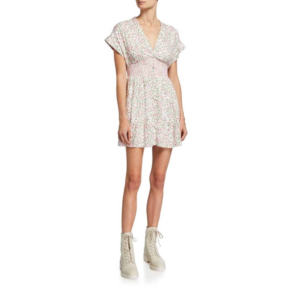 Alice + Olivia Keela Smocked-Waist Button-Front Dress